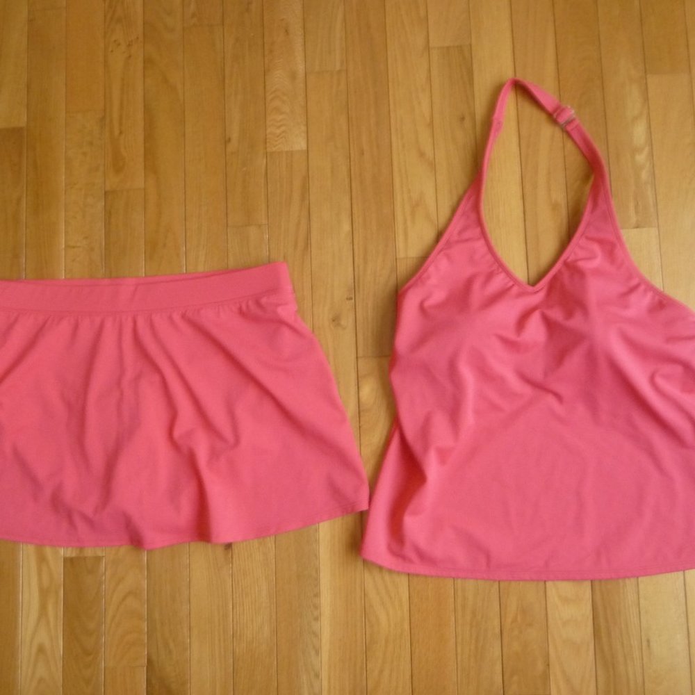 L.L. Bean Bathing Swimsuit 16/18 NWT 2PC Coral Pink Tankini Skirted Bikini Skort